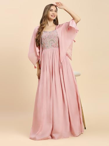madhuram textiles Women's Chinon Gown for Women Ethnic with Embroidery Work Long Maxi Gown(M-2456) (in, Alpha, XL, Regular, Pink)