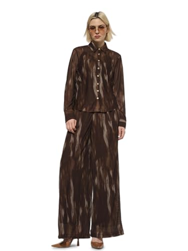 ONLY Women's Abstract Print Regular Fit High-Rise Brown Pants