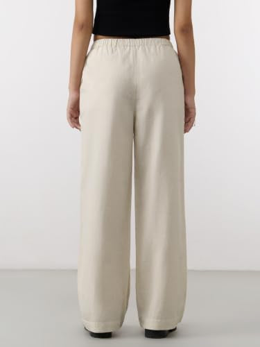 The Souled Store Cotton Linen Pants: Almond Women and Girls Solid Lightweight Breathable Easy to Style Trendy Comfortable Straight Fit Pants