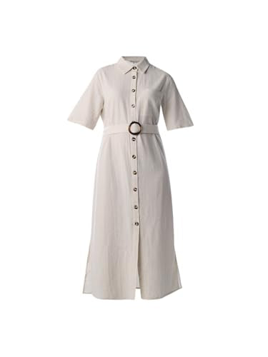 ONLY Women's Solid Fit and Flare White Dress with Belt
