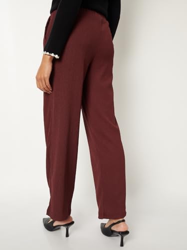 Max Women Textured Comfort Fit Trousers (Red_XL-XXL)