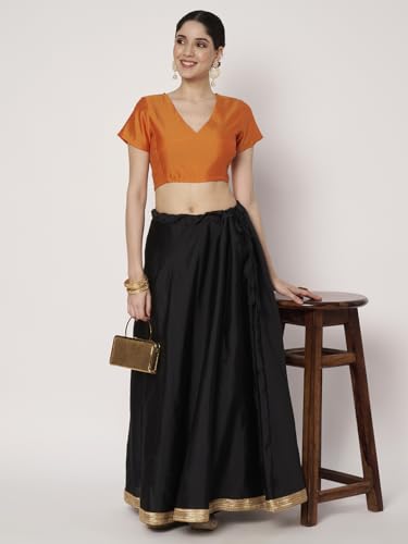 studio rasa Women's Silk Blend Stretchable Readymade Blouse for Festive Wedding Party (TPWC725BL83XL_Orange_X-Large)