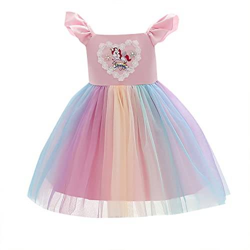 Hopscotch Girls Unicorn Print Ruffled Sleeve FitFlare Party Dress