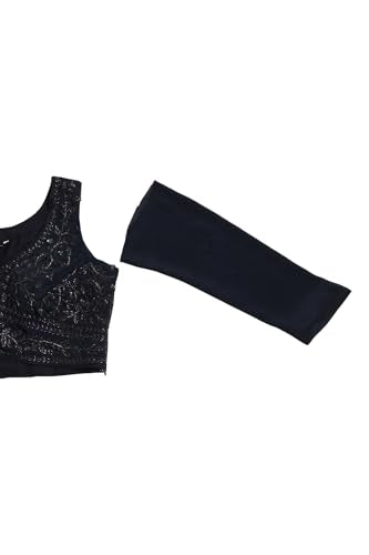 Soch Womens Navy Blue Chinon Embroidered Lehenga Choli With Cutwork And Sequins