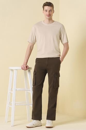 Men Brown Solid Casual Trousers