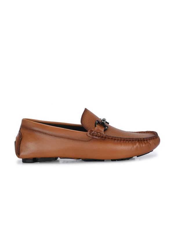 HITZ Men's Tan Leather Casual Slip-On Loafers - UK 11