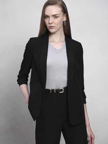 VERO MODA Womens Solid Single Breasted Blazer Black