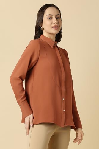Allen Solly Women Brown Solid Long Sleeves Shirt