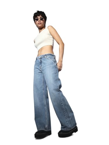 ONLY Women's High Rise Wide Leg Jeans Light Blue Denim