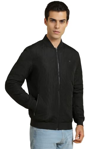 Allen Solly Men Black Textured Full Sleeves Casual Jacket