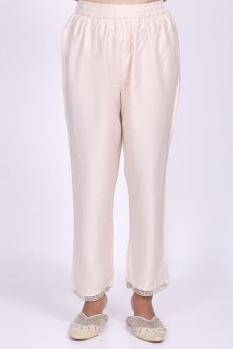 W for Woman Cream Floral Printed Tissue A Line Kurta with Straight Pant and Dupatta Set - (WS13090-126486-M)