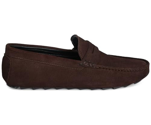 LOUIS STITCH Loafers Formal Shoes for Men | Damsire Underrobe Italian Suede Leather Moccasins | Slip-on Shoes for Business, Casual, Parties | Solid Brunette Brown | UK Size 12 (ITSU)