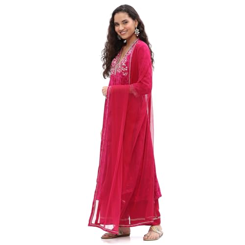 BIBA Women's Rayon Kurta Sets (SKDASRT10215AW24FUS_Fuchsia