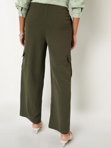 Max Women Solid Wide Leg Cargos (Green_M)