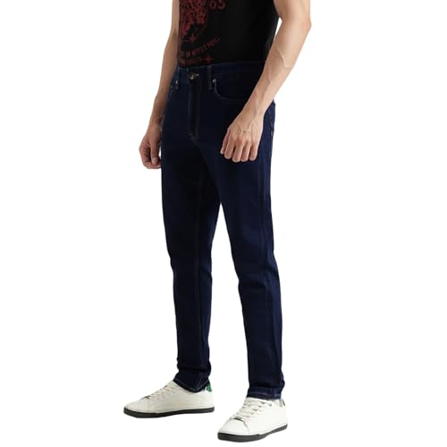 United Colors of Benetton Solid Slim Tapered Fit Lounge Jeans (Size : 34) - 25A4LOJE1325I901 Blue