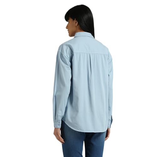 Pepe Jeans Women's Solid Relaxed Fit Shirt (PL304911_Blue