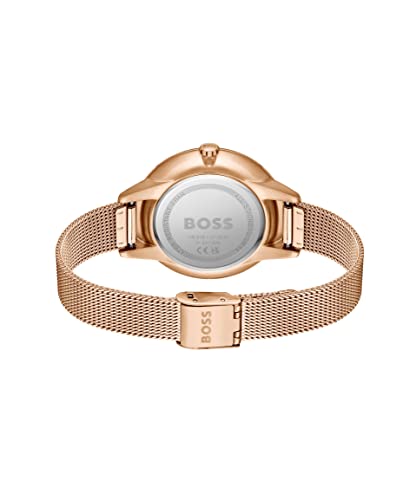 BOSS Prime Qtz Multifunction White Round Dial Women's Watch|Ionic Plated Carnation Gold Steel Material|Carnation Gold Color Band - 1502663