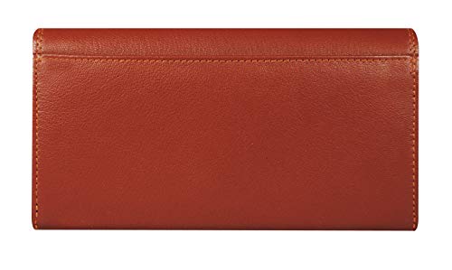 Calfnero Women's Genuine Leather Wallet-Long Purse Wallet with Multiple Card Slots, Zip Pocket and Note Compartment (Cognac)