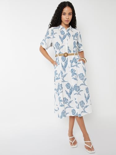 Max Women's Cotton A-Line Below The Knee Dress (NP59002_Off White