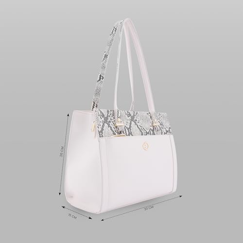 Caprese Bambi Medium Snake Textured Satchel Bag for Women | Elegant Multi-Compartment Shoulder Handbag with Adjustable & Detachable Strap | Zipper Closure | Perfect for Worl & Travel (Beige)
