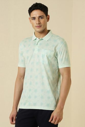 Allen Solly Men Green Print Polo Neck T-Shirt