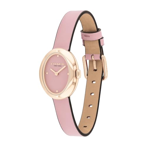 Coach Sammy Qtz Basic Slim Blush Oval Dial Women's Watch|Blush Calfskin Material|Blush Calfskin Color Band - 14504423