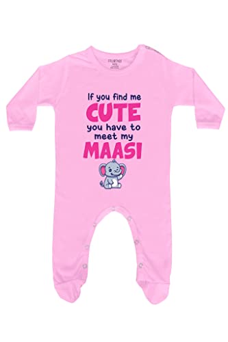 Fflirtygo Baby Wear Cotton Infants Booties/Jumpsuit Full Sleeve Meet My Maasi Full Romper Pink Color for baby.