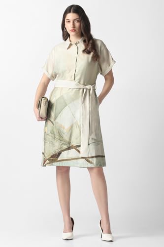 Women Beige Print Knee Length Casual Dress
