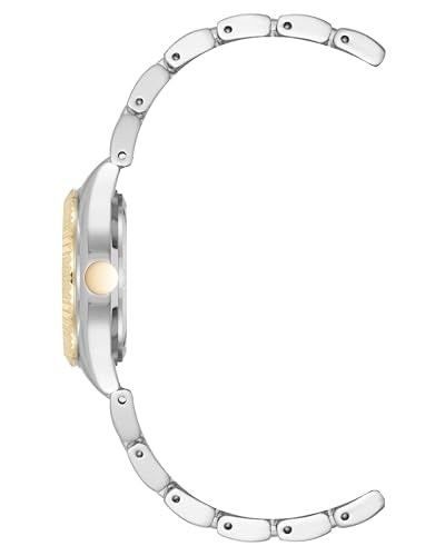 Nine West Women's Bracelet Watch, Analog Display, Metal Band, Limited Movement, Textured Bezel, Silver/Two-Tone