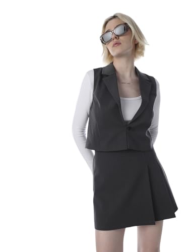 ONLY Women's Solid Tailored Fit Black Waistcoat