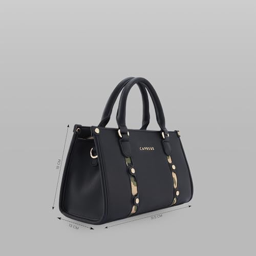 Caprese Chelsea Medium Satchel Bag for Women | Elegant Multi-Compartment Office Handbag with Adjustable & Detachable Strap | Shoulder & Crossbody Sling Bag with Zipper Closure (Black)