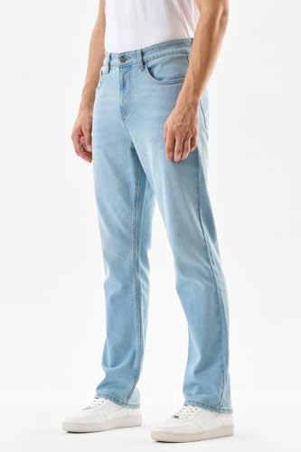 SNITCH Men Casual Jeans | Straight Fit Light Blue with Smooth Texture & Washed Finish | Durable Cotton Blend Fabric for Everyday Comfort & Versatile Styling