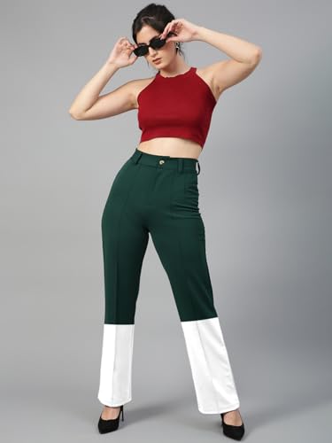 KOTTY Women's Straight Leg High-Rise Stylish Designer Trousers(Multicolor,26)