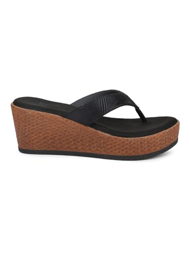 Women Black Striped Embellished Wedge Heels