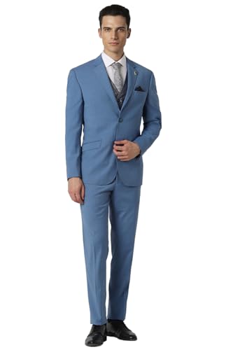 Van Heusen Men's Polyester Blend Three Piece Suit-Dress Set (VHSUWSLFV48212_Blue_46