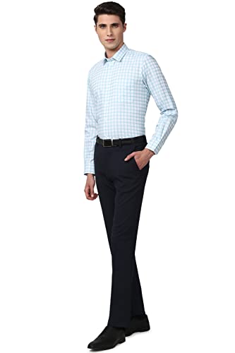 Peter England Men's Classic Checkered Formal Slim Fit Full Sleeve Shirt | Wonder Fabric | Cotton-Rich Light Blue