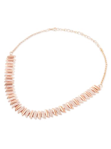 Ami Rose Gold Tone Dazzling Cubic Zirconia Bling Brass Necklace and Earring Set For Women-ZPFK21090