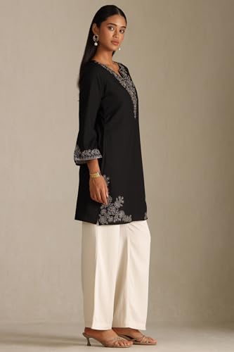 Soch Women's Rayon Embroidered Regular Kurta (CWA5KU61437_Black_M)