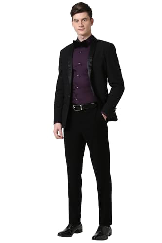 Men Black Textured Slim Fit Party Two Piece Suit
