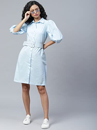 pluss Women Sea Green Solid Dress (LDR9345-SKYBLUE-S)