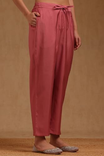 Soch Womens Onion Pink Muslin Floral Embroidered Kurta Set With Faux Mirror