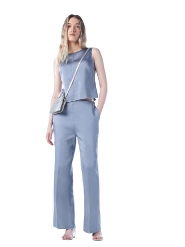 ONLY Women's Solid Flared Mid-Rise Blue Pants