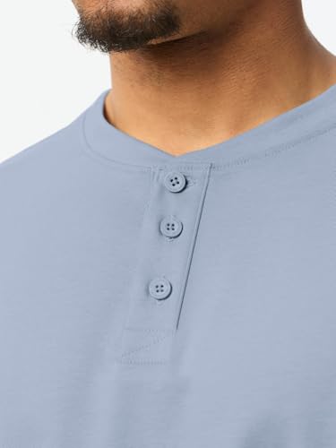 The Souled Store: Marine Men and Boys Short Sleeve Band Neck Henley Solid Textured Cotton Oversized Fit Lightweight Drop Shoulder Streetwear Trendy Polo Shirts