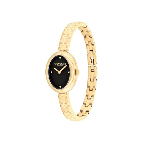 Coach Sammy Qtz Basic Slim Black Oval Dial Women's Watch|Ionic Plated Thin Gold Steel Material|Gold Color Band - 14504521