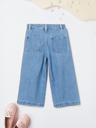 Max Girls Washed Wide Leg Jeans(Blue_2-3 Y)