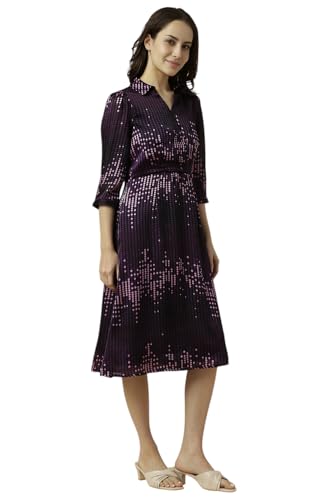 Allen Solly Women's Polyester Modern Knee-Length Dress (AHDRWRGF349841_Purple