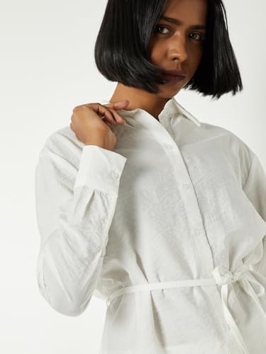 Max Women Textured Tie-up Waist Shirt (Off White_M)