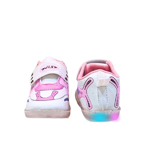 Gigahertz Light-Up Toddler Sneakers for Girls – Pink & White LED Shoes with Velcro Strap | Comfortable Non-Slip Kids Running Shoes (PINK, UK Footwear Size System, Toddler, Age Range, Medium, 6 Months, 9 Months)