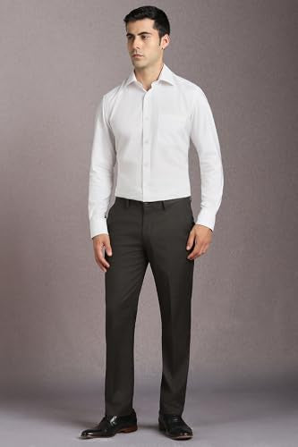 Louis Philippe Men Charcoal Textured Flat Front Formal Trousers