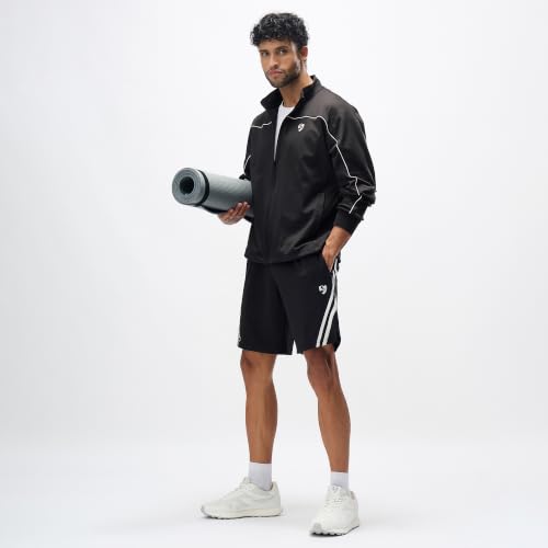 SG Cloud Jacket for Men, Regular Fit Sports Jacket, Four-Way Stretch & Flexible Full-front zipper Jacket, Black/White